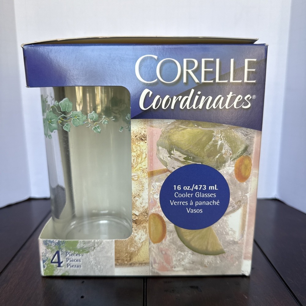 Corelle Coordinates Callaway Cooler Glasses Set Of 4-16 oz Green Ivy Clear